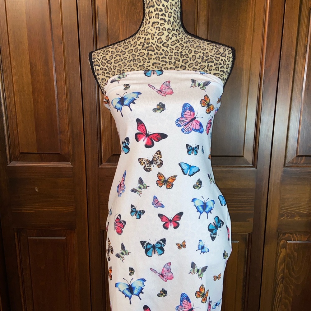 Y2K Aesthetic White Butterfly Tube Dress –XL